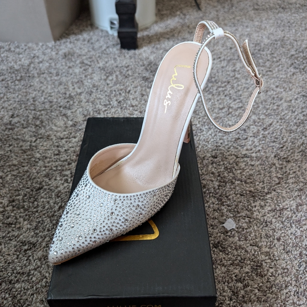 White Satin Gemstone Lulu's Stilettos